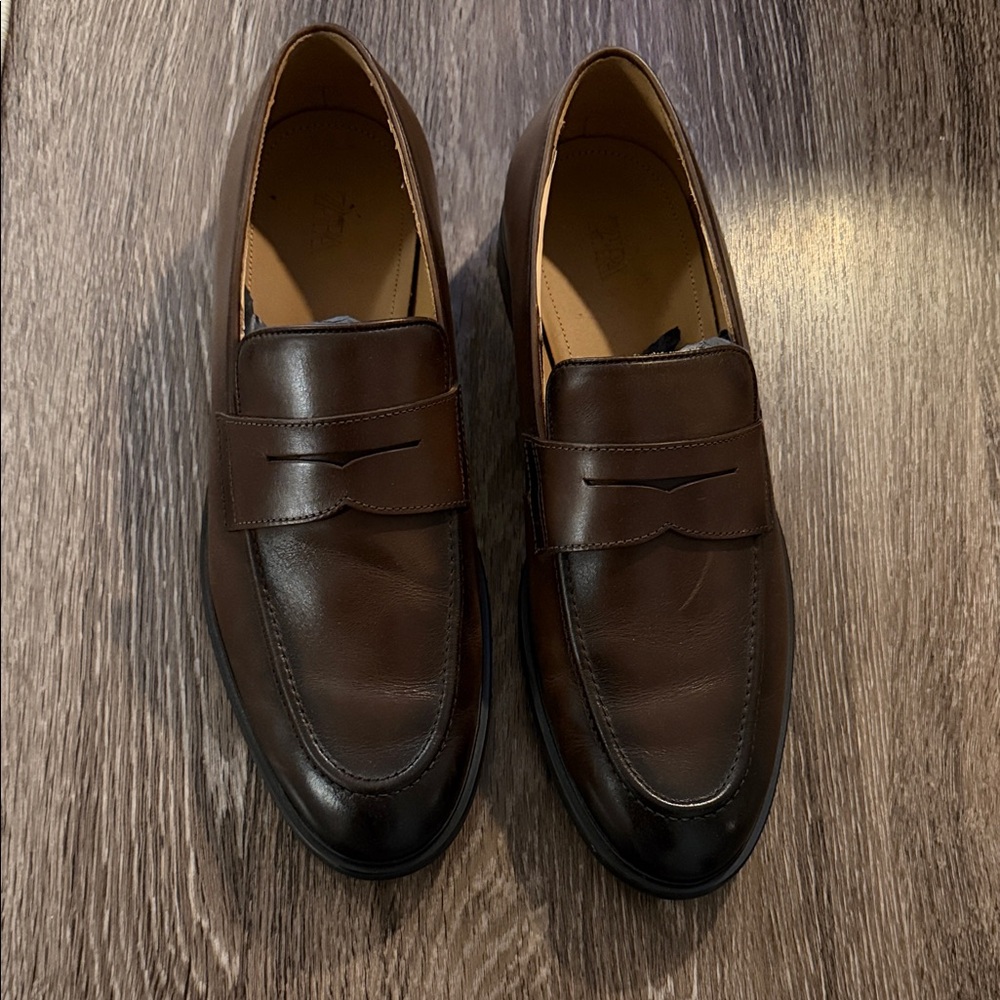 Zara Dark Brown Leather Loafers